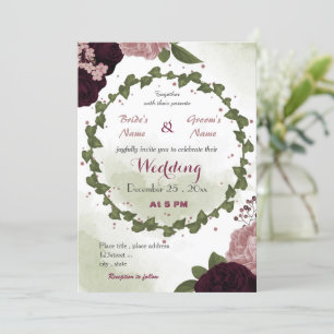 Invitación flores de ciruela rosa burgundy boda de guirnalda 