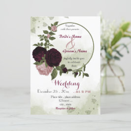 Invitación flores de ciruela rosa burgundy boda de guirnalda 