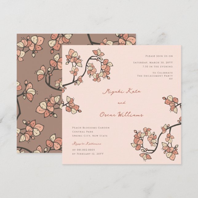 Invitación Flores de ciruelo/rosas Elegante fiesta de comprom (Anverso / Reverso)