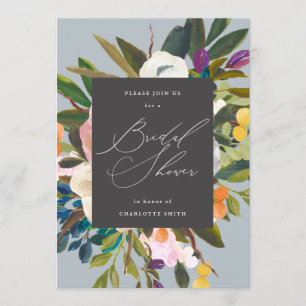 Invitación Flores de cítricos brillantes   Azul turbio   Brid
