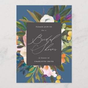 Invitación Flores de cítricos brillantes   Ducha de novia azu