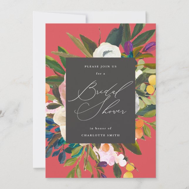 Invitación Flores de cítricos brillantes | Roja | Bridal Show (Anverso)