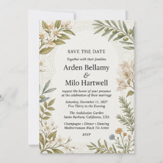 Invitación Flores de cítricos, ramas de olivo, buganvilla, Ar