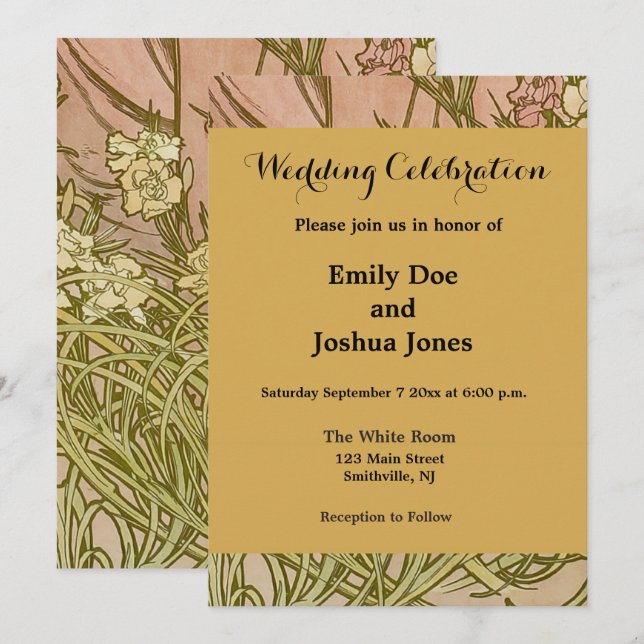 Invitación Flores de clavel floral Art Nouveau Alfonse Mucha (Anverso / Reverso)