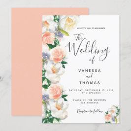 Invitación Flores de color agua boda de escritura de coral bl