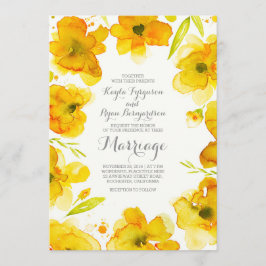 Invitación flores de color amarillo acuarela elegante boda