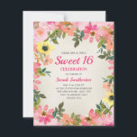 Invitación Flores de color amarillo rosa dulce 16<br><div class="desc">Invitación a chicas de la fiesta de 16 años de la fiesta de los dulces color rosa y amarillo. Personalice con su nombre y fecha de fiesta y otra información importante.</div>
