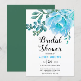 Invitación Flores de color azul boda ducha de novia