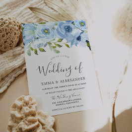 Invitación Flores de color azul Boda hermoso