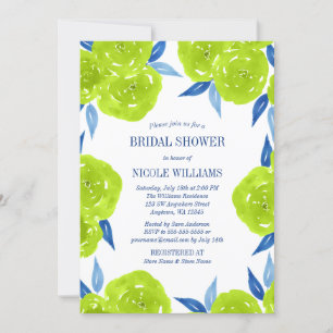 Invitación Flores de color azul de la Marina Verde Ducha de n