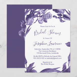 Invitación Flores de color azul Iris morado Ducha de novia