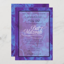 Invitación Flores de color azul púrpura azul Bat Mitzvah