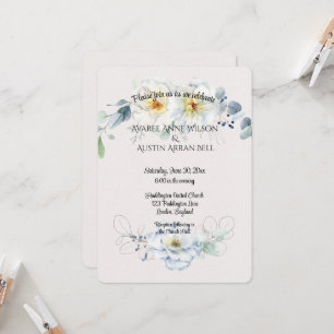 Invitación Flores de color azul y blanco