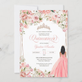 Invitación Flores de color blanco rosado de Rubor Quinceañera