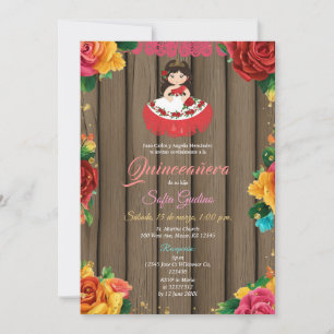 Invitación Flores de color Chica suave madera rústica Quincea