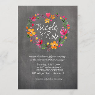 Invitación Flores de color de agua Boda de corazón  gris