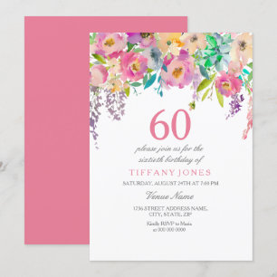 Invitación Flores de color de agua Boho Pastel Fiesta de cump