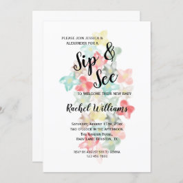 Invitación Flores de color de agua clásicas Sip y See