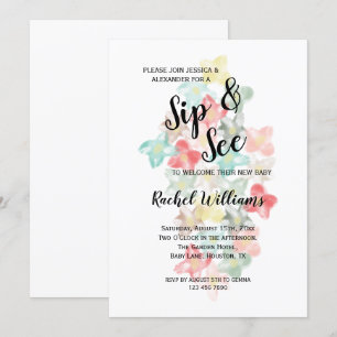 Invitación Flores de color de agua clásicas Sip y See