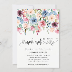 Invitación Flores de color de agua de brunch y burbujeante Du