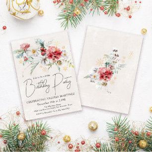 Invitación Flores de color de agua de invierno 100 cumpleaños