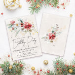 Invitación Flores de color de agua de invierno Fiesta por los<br><div class="desc">Las flores de color rojo y blanco de invierno están enclavadas en hojas y follaje verde de sabio suave. Los copos de nieve de oro le dan un toque festivo. Un guión elegante, simple y moderno le da un ambiente abierto y aireado. En la parte trasera también hay un parqué...</div>