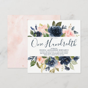 Invitación Flores de color de agua de la marina rosa 100° fie