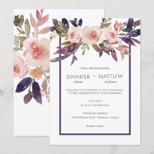 Invitación Flores de color de agua de lavanda rosada