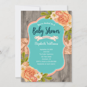 Invitación Flores de color de agua de madera Verde azulada Pe