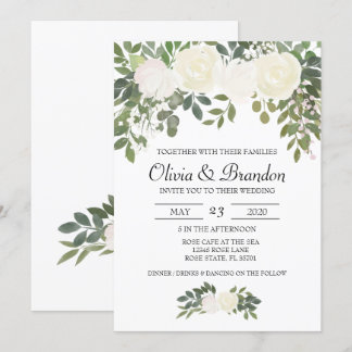 Invitación Flores de color de agua de rosa blanco