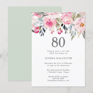 Invitación Flores de color de agua de Rubor Elegante cumpleañ