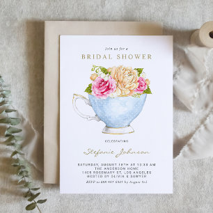 Invitación Flores de color de agua en ducha de novias en el T