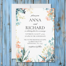 Invitación Flores de color de agua en el Boda de los tonos ne