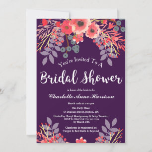 Invitación Flores de color de agua morado de tono de joyas mo