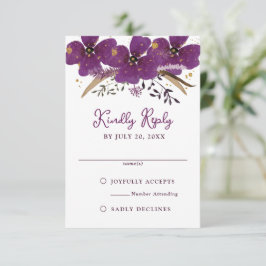 Invitación Flores de color de agua morado RSVP Respuesta