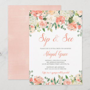 Invitación Flores de color de agua Pastel Chica Sip y Ver Inv