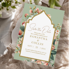 Invitación Flores de color de agua Peach Sage Green Save the
