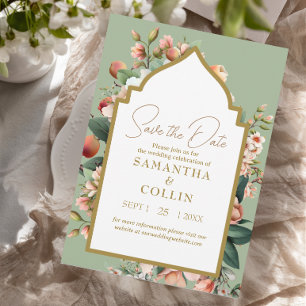 Invitación Flores de color de agua Peach Sage Green Save the