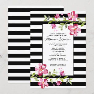Invitación Flores de color de agua pintadas Stripes Bridal Sh