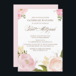 Invitación Flores de color de agua románticas invitan a Bat M<br><div class="desc">Invitación del Personalizable Bat Mitzvah con ilustraciones de acuarela dibujados a mano de peonías rosadas. Artículos similares y artículos coincidentes están disponibles en mi tienda.</div>