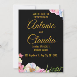 Invitación Flores De Color De Agua Rosa Azul Boda Guardar La