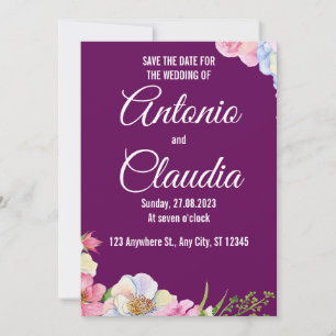 Invitación Flores De Color De Agua Rosa Azul Boda Guardar La 