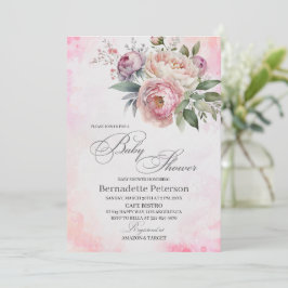 Invitación Flores de color de agua rosa claro Baby Shower