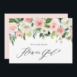 Invitación Flores De Color De Agua Rosa Serás Mi Niña Flor<br><div class="desc">Flores De Color De Agua De Color Rosa Serán Mi Tarjeta De Chica De Flor. Pídele a la familia y amigos que sean parte de tu boda con esta tarjeta de personalizable "serás mi chica flor" con melocotón acuarela,  flores blancas y guirnaldas verdes. Hay disponibles tarjetas bodas florales coincidentes.</div>