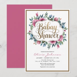 Invitación Flores de color de agua rosada suave Baby Shawer