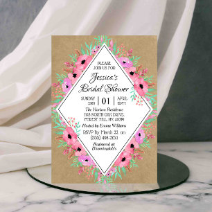 Invitación Flores de color de agua rustica Kraft Ducha de nov