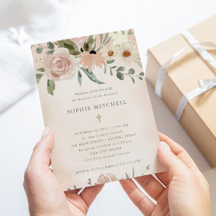 Invitación Flores de color de agua simples de Boho Rubor   Ba