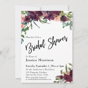 Invitación Flores de color de agua tipografía de ducha de nov