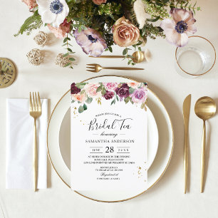 Invitación Flores de color de borgoña y gotas de oro rusticas