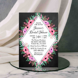 Invitación Flores de color de color de chalkboard de moda Duc
